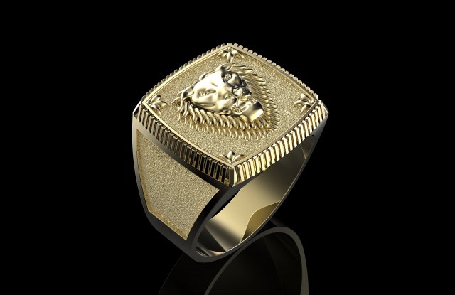 signet ring with lion 3Dプリントモデル .c4d .max .obj .3ds .fbx .stl .blend 
