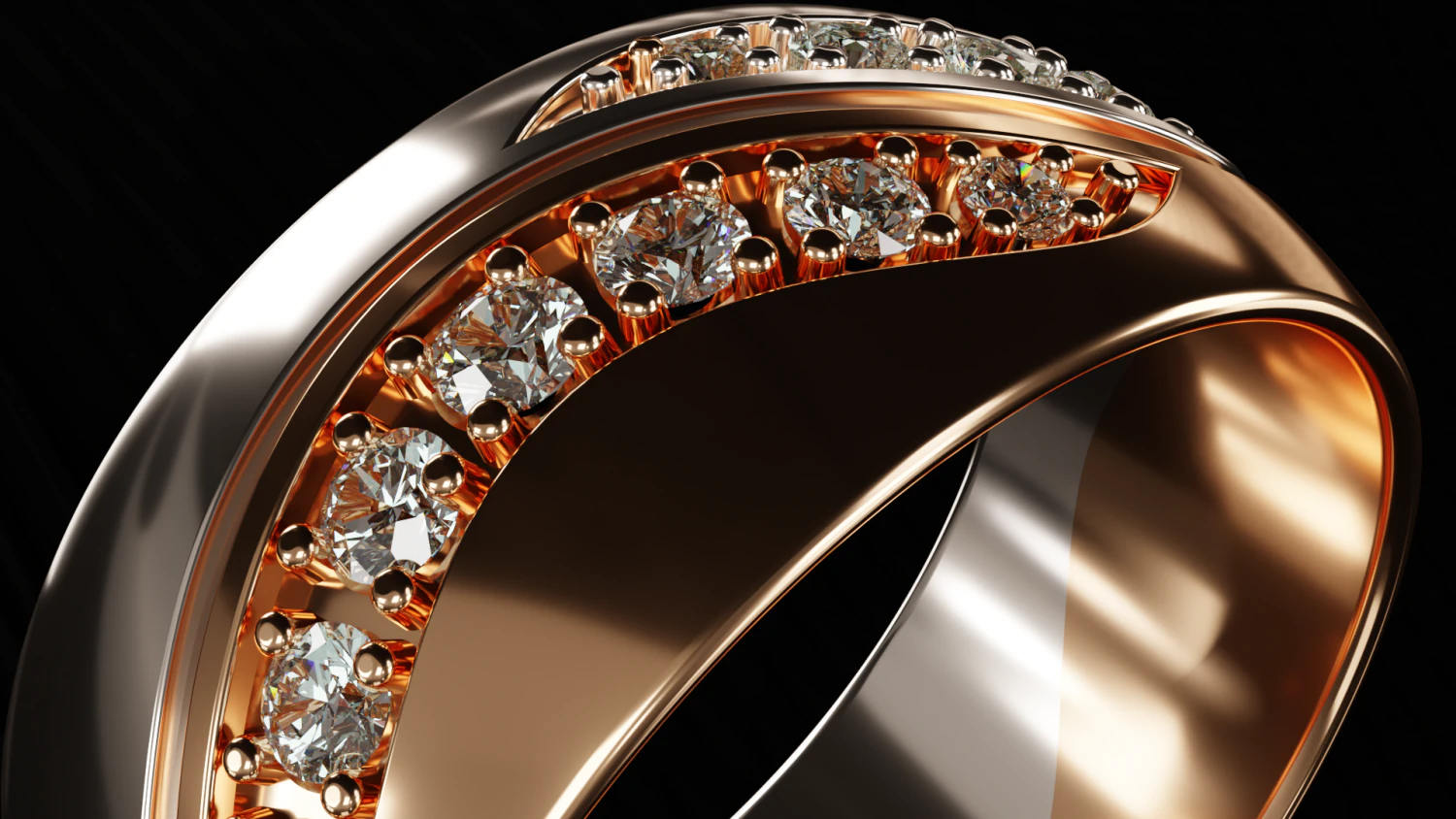 bicolor ring with gems 3d print model stl 3dm obj 3D Print Model .c4d .max .obj .3ds .fbx .stl .blend 