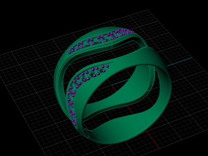 bicolor ring with gems 3d print model stl 3dm obj Modello di stampa 3D