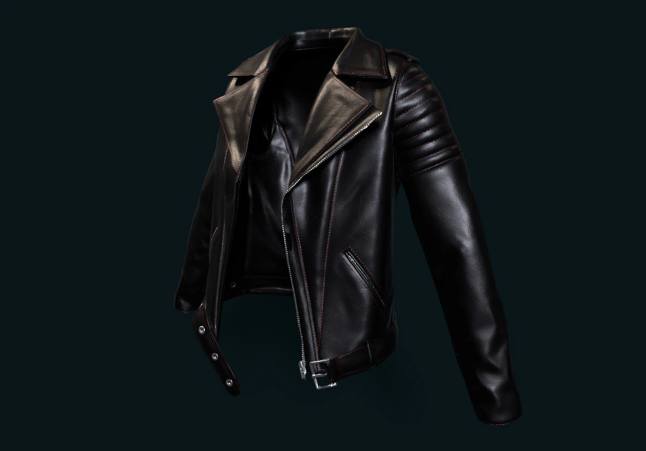 Black leather biker jacket 3D Model .c4d .max .obj .3ds .fbx .stl .blend