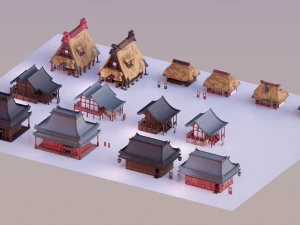 asian style village low poly 3D Model