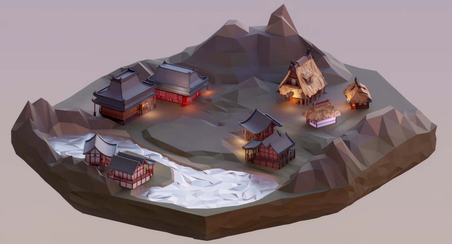 asian style village low poly 3D Model .c4d .max .obj .3ds .fbx .stl .blend 
