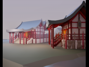 asian style village low poly Model 3D