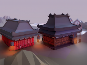 asian style village low poly Model 3D
