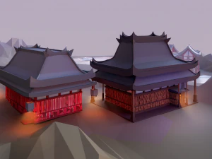 asian style village low poly 3D Model