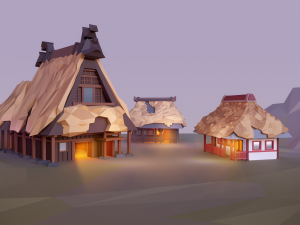 asian style village low poly Model 3D