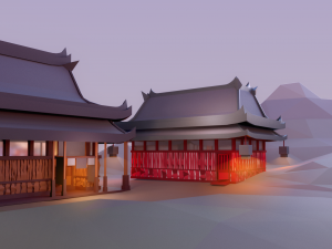asian style village low poly Model 3D