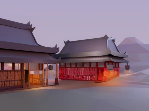asian style village low poly 3D Model