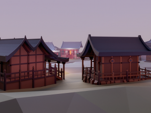 asian style village low poly Model 3D