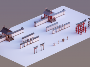 oriental walls and gates low poly Modelo 3D