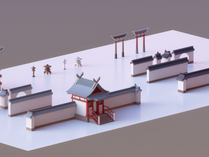 oriental walls and gates low poly Modelo 3D