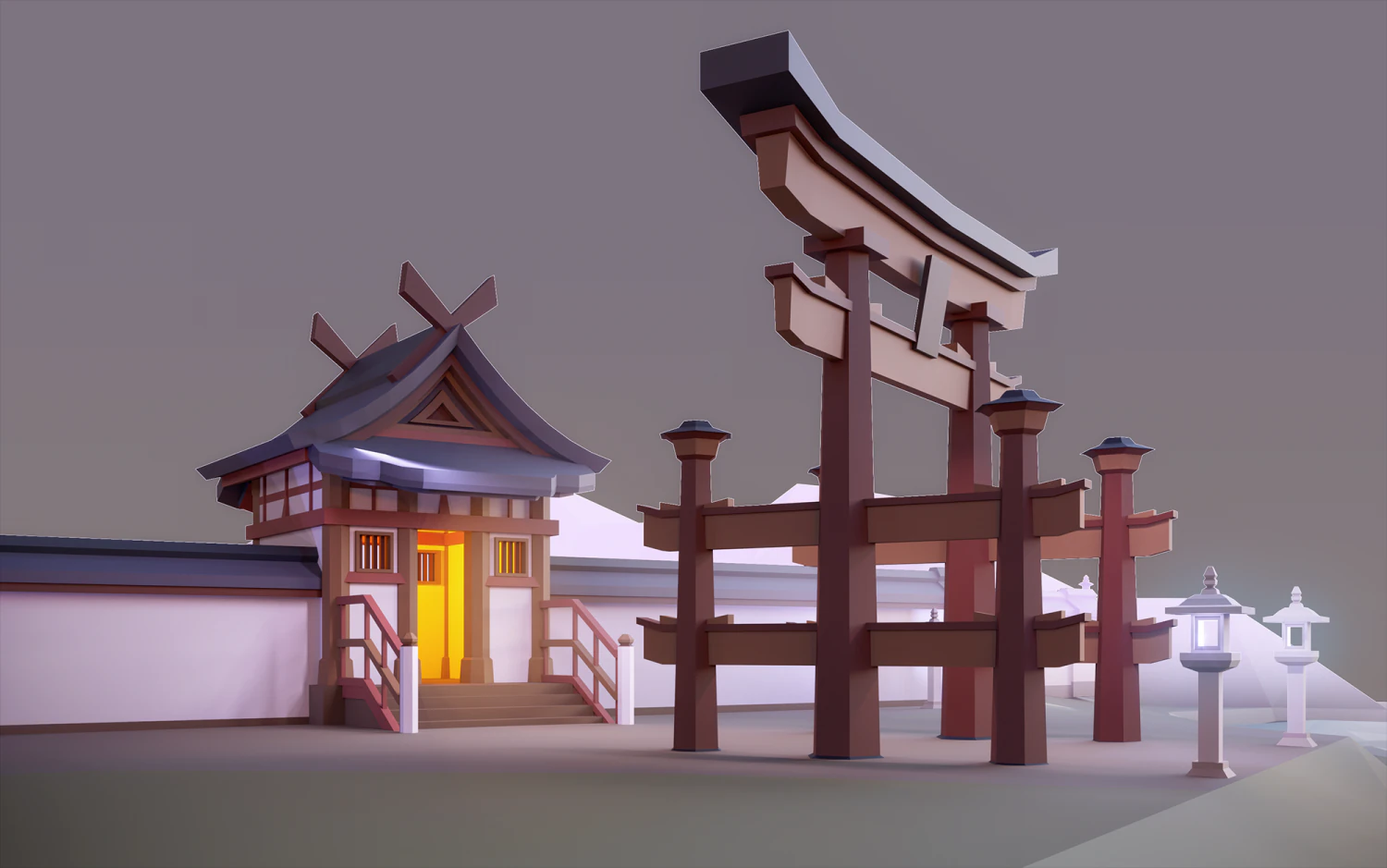 oriental walls and gates low poly 3D Model .c4d .max .obj .3ds .fbx .stl .blend 