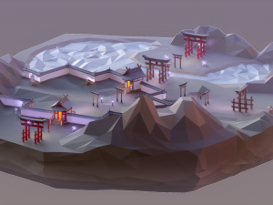 oriental walls and gates low poly Modelo 3D
