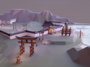 oriental walls and gates low poly Modelo 3D