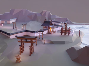 oriental walls and gates low poly 3D Model