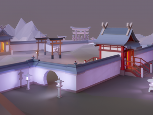 oriental walls and gates low poly Modelo 3D