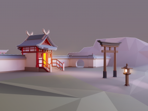 oriental walls and gates low poly Modelo 3D