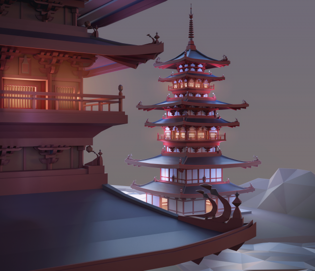 pagoda low poly 3D-Modell .c4d .max .obj .3ds .fbx .stl .blend 