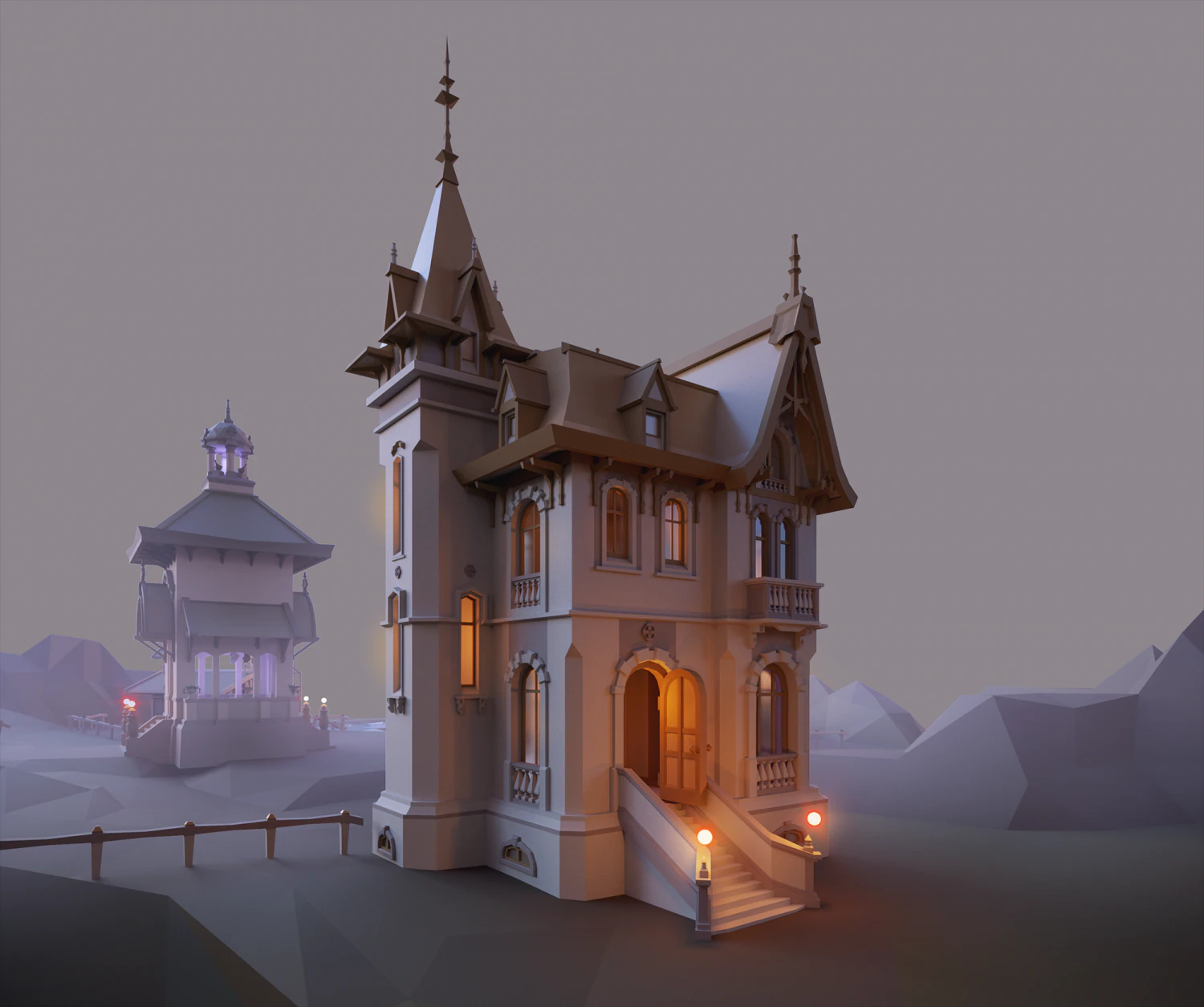 victorian style village low poly 3D Model .c4d .max .obj .3ds .fbx .stl .blend 