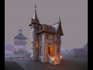 victorian style village low poly 3D Модель