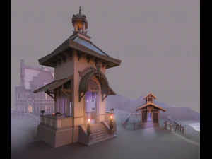 victorian style village low poly 3D Model