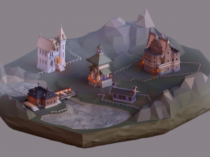 victorian style village low poly 3D 모델