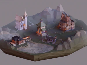 victorian style village low poly 3D Model