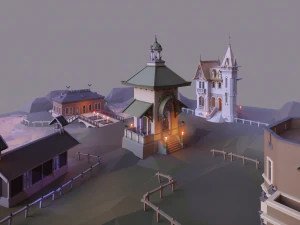 victorian style village low poly 3D Model