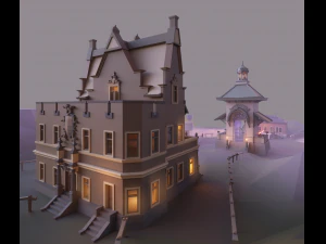 victorian style village low poly 3D Model