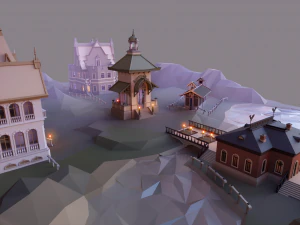 victorian style village low poly 3D Model