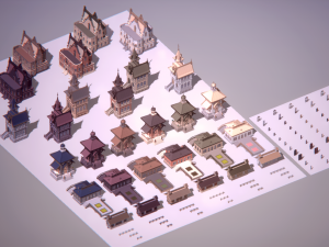 victorian style village low poly 3D 모델
