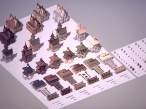 victorian style village low poly 3D Model