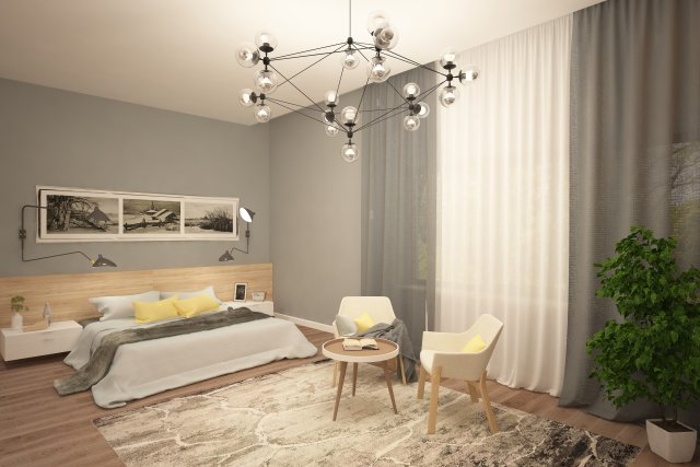 bedroom in light colors modern style 3D 모델 .c4d .max .obj .3ds .fbx .stl .blend 