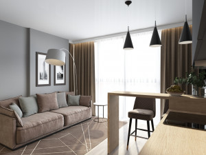living room kitchen 3D Model