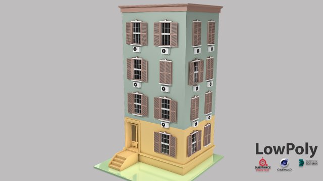Building Lowpoly 3D-Modell .c4d .max .obj .3ds .fbx .stl .blend 