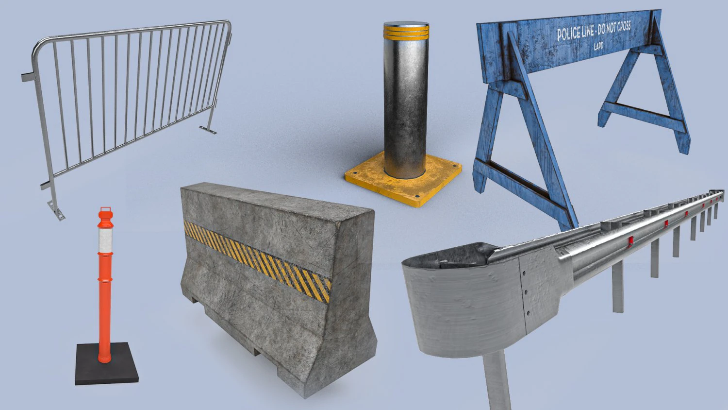 Road Barriers Collection 3D Model .c4d .max .obj .3ds .fbx .stl .blend 