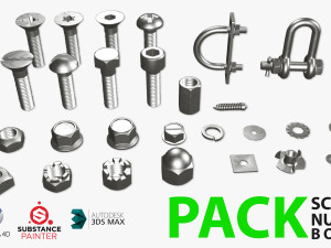 Collection of various Screws nuts and bolts Pack 27 in One 3D Model