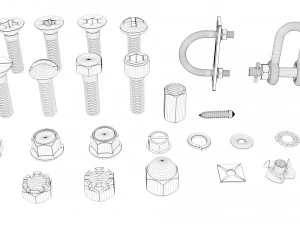 Collection of various Screws nuts and bolts Pack 27 in One 3D Model