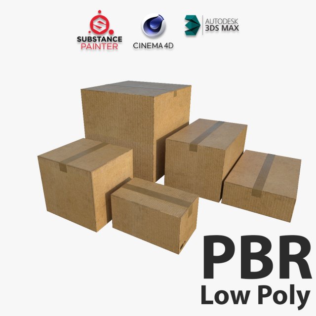 Cardboard Boxes - Game ready props Low-poly 3D Модель .c4d .max .obj .3ds .fbx .stl .blend 