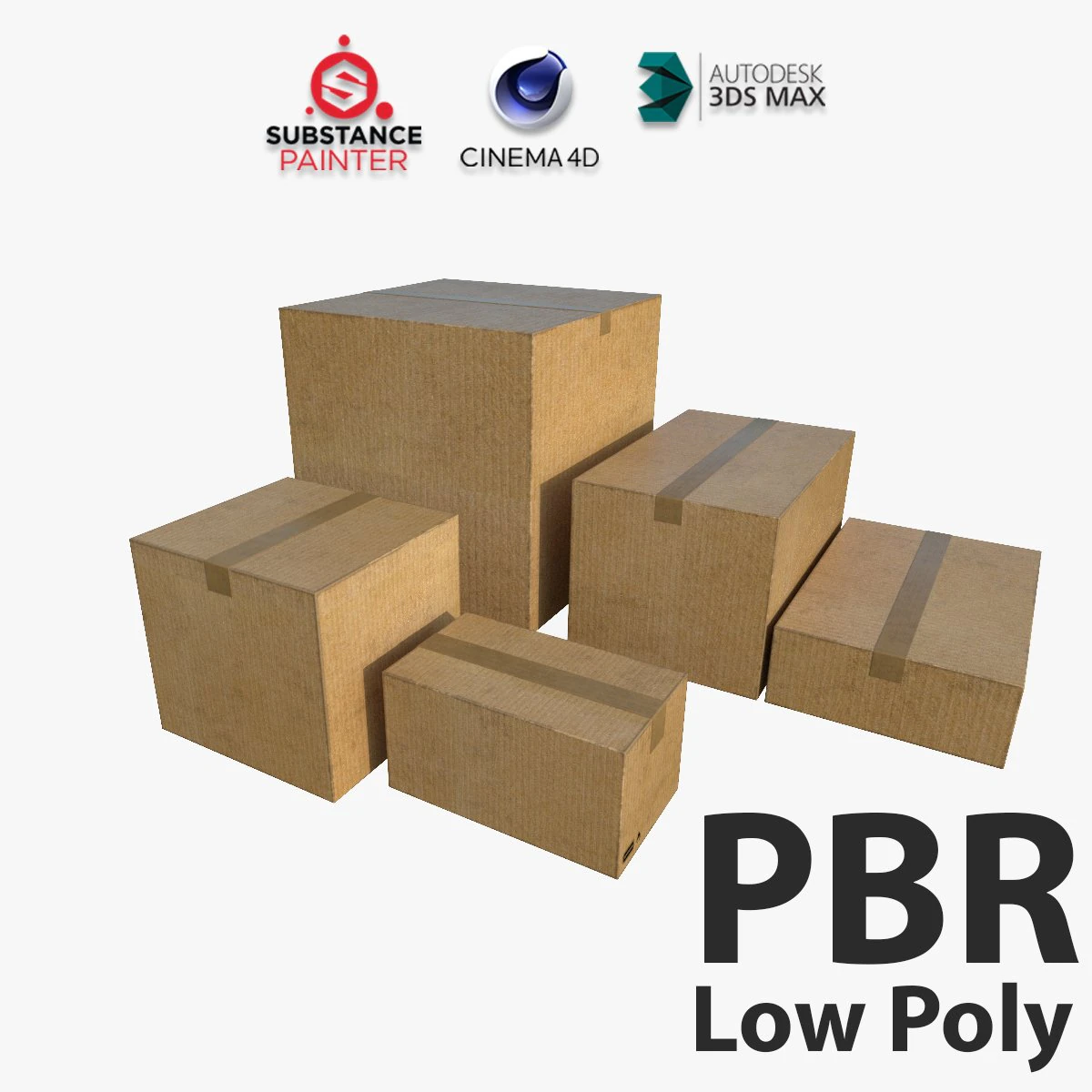 Cardboard Boxes - Game ready props Low-poly 3D Model .c4d .max .obj .3ds .fbx .stl .blend