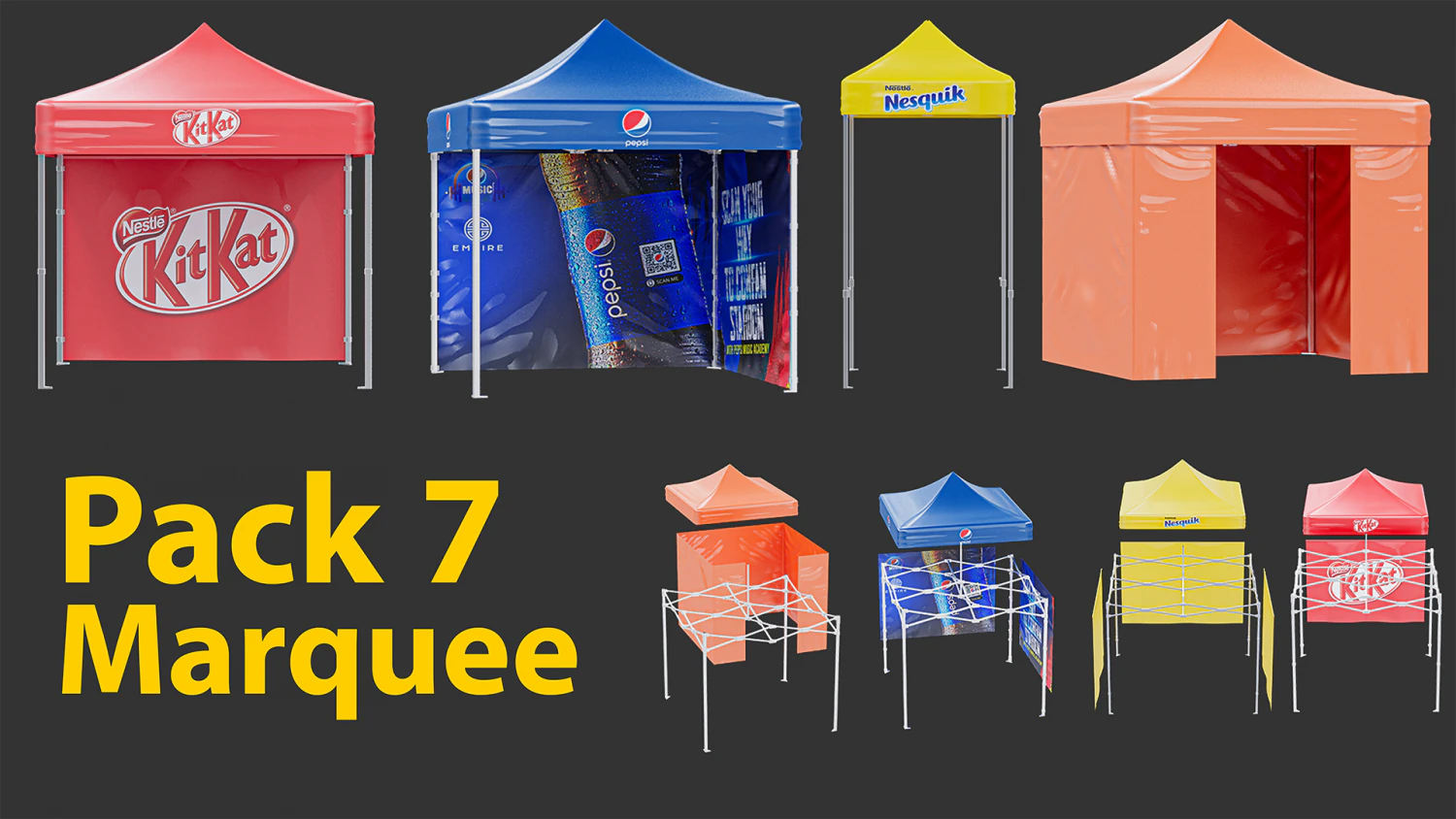 Marquee Tent Pack of 7 3D Model .c4d .max .obj .3ds .fbx .stl .blend