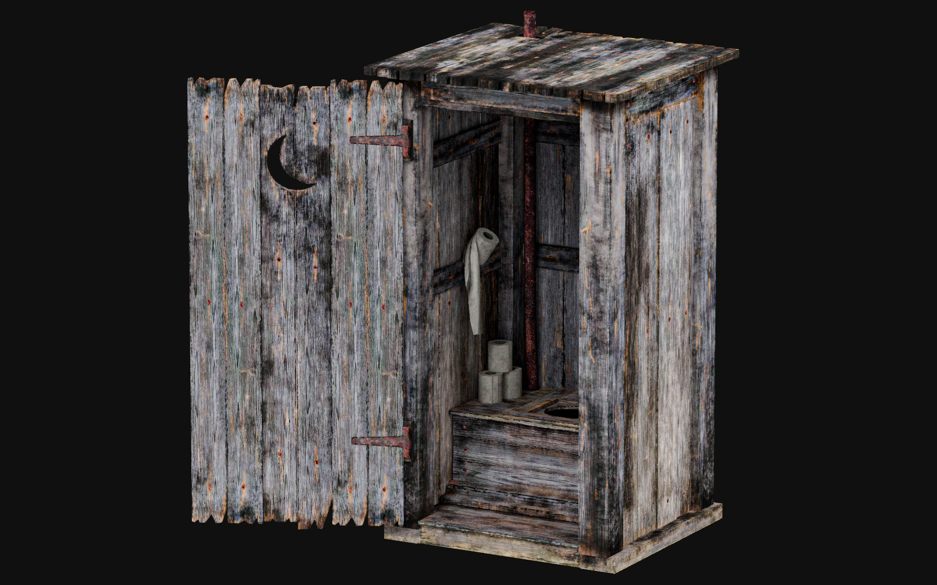 Old Wooden Toilet LowPoly 3D Model .c4d .max .obj .3ds .fbx .stl .blend 