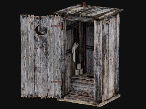 Old Wooden Toilet LowPoly Modelo 3D