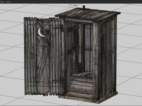 Old Wooden Toilet LowPoly 3D Model