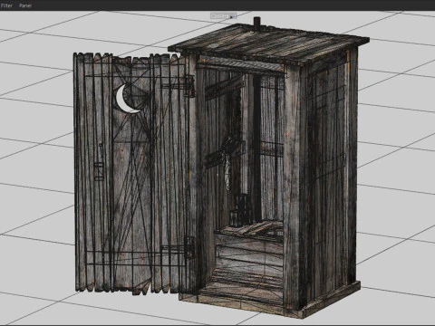Old Wooden Toilet LowPoly 3D Model