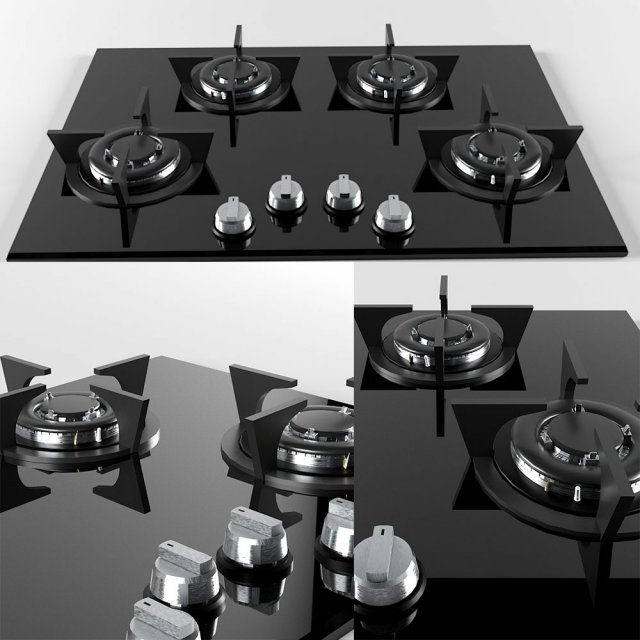 black gas hob Modello 3D .c4d .max .obj .3ds .fbx .stl .blend 