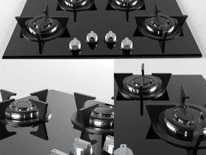 piano cottura a gas nero Modello 3D