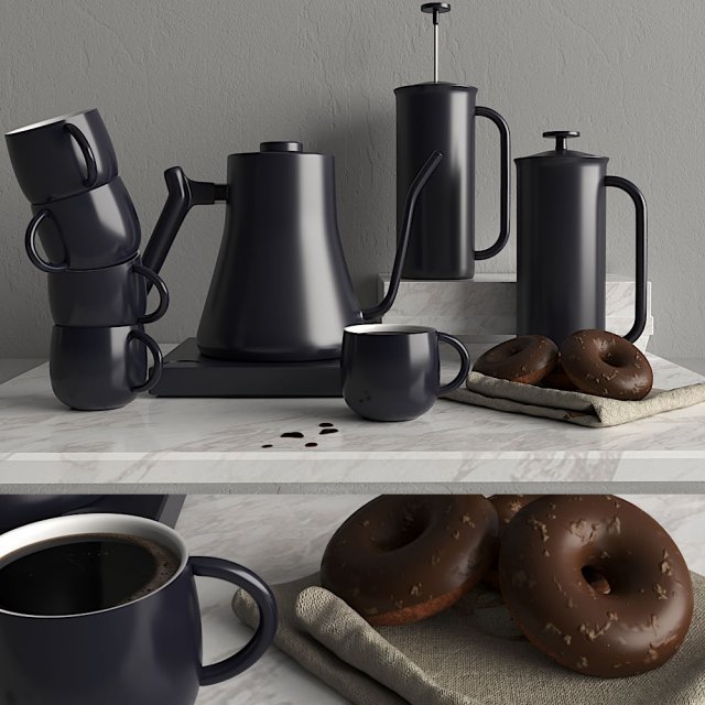 coffee set 3D 模型 .c4d .max .obj .3ds .fbx .stl .blend 