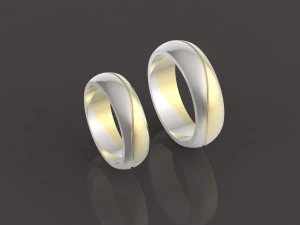 2 枚结婚戒指套装两件式组装 3D 打印模型