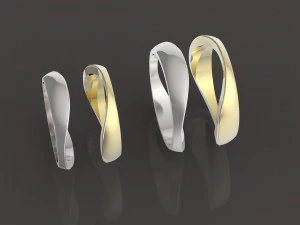 2 枚结婚戒指套装两件式组装 3D 打印模型